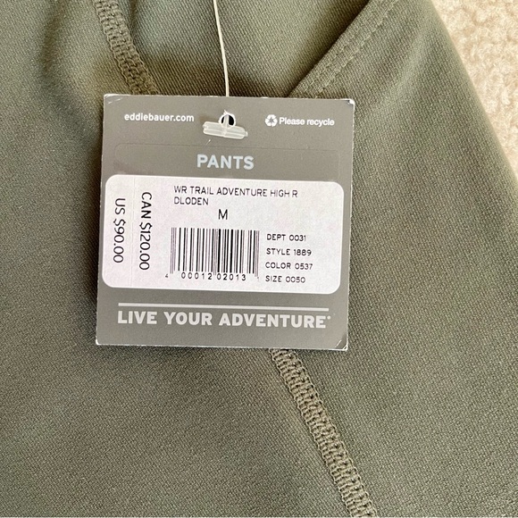NWT Eddie Bauer: Women's Trail Adventure High Rise Pants, Dark Loden, Size M - Picture 2 of 16
